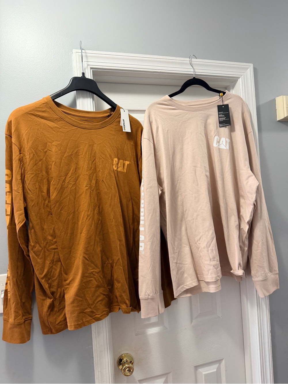 Caterpillar Logo long sleeve Tee )set of 2) - Tan and Rust in color